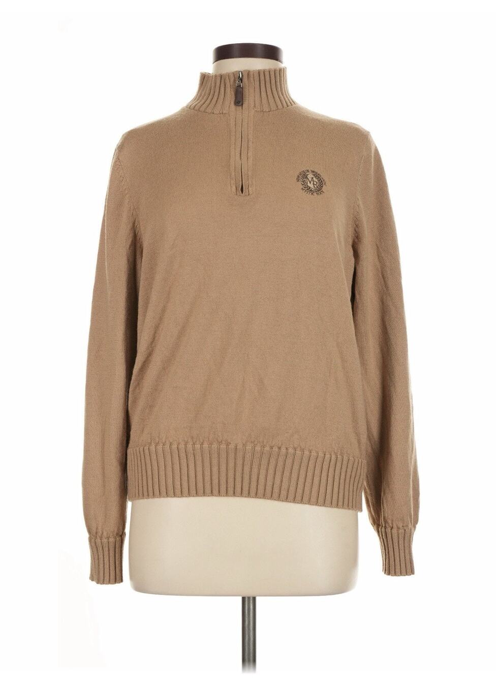 VTG MARTIN Italian Merino Wool Crest Tan Quarter Zip M
